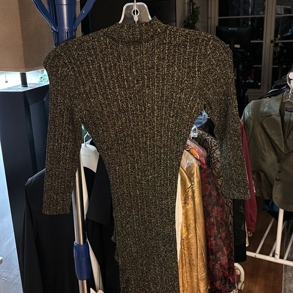 MAJE Black with gold glitter ruched short jumper dress, size 36 NWT - Picture 5 of 5